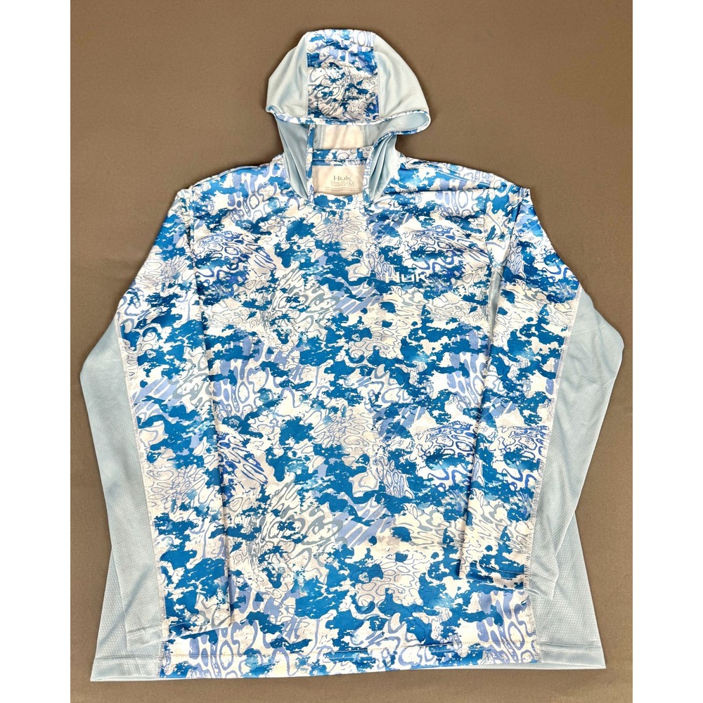 Huk Fishing Hoodie Mens Medium Blue Icon X Tide Change Performance Hoodie